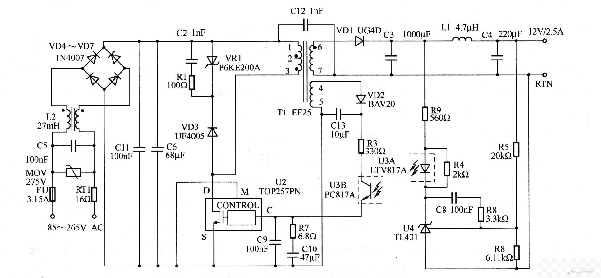 一款30W，12V输出开关电源电路